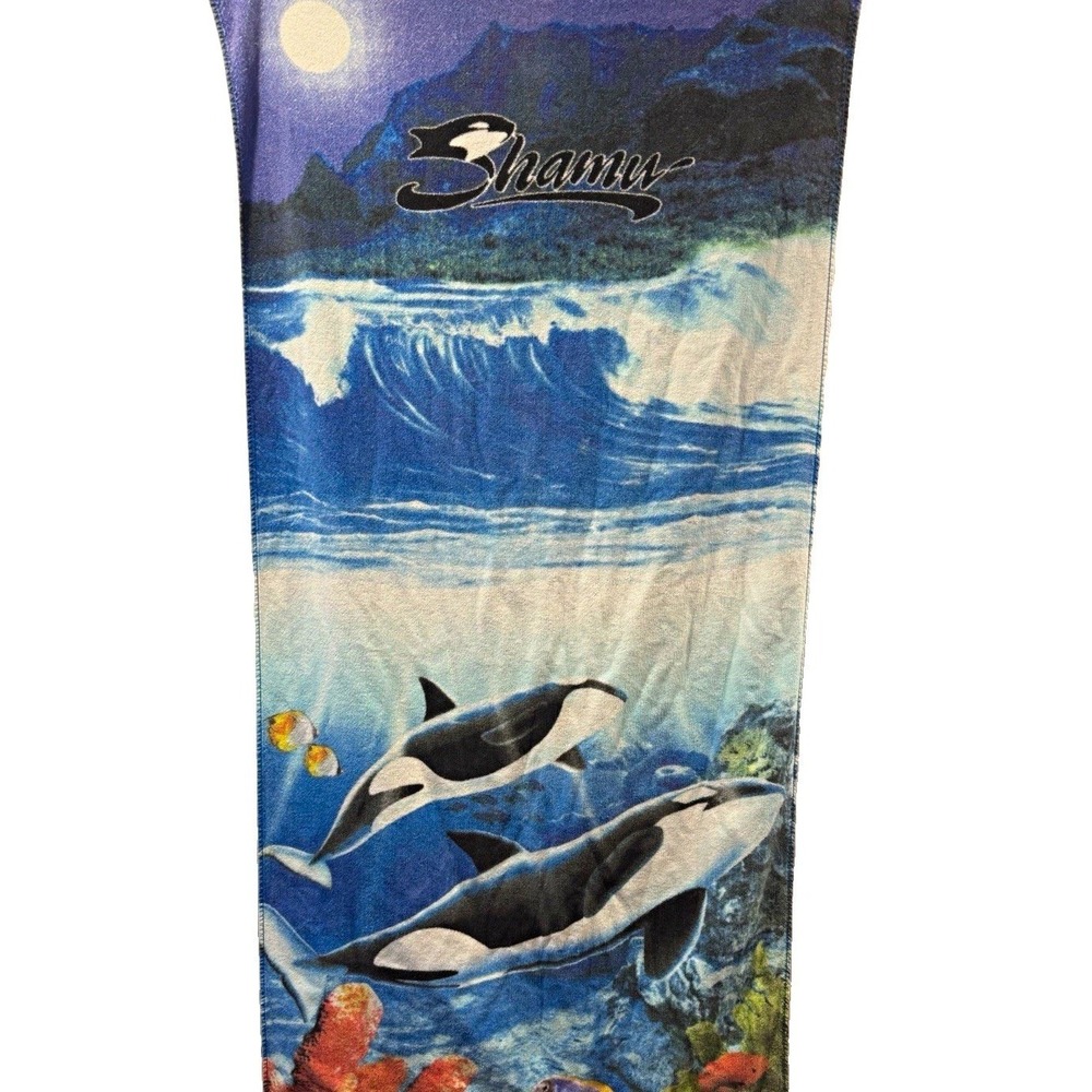 Vintage Sea World Shamu Beach Towel 30x60 100% Cotton Printed Blue Orca RN 64797